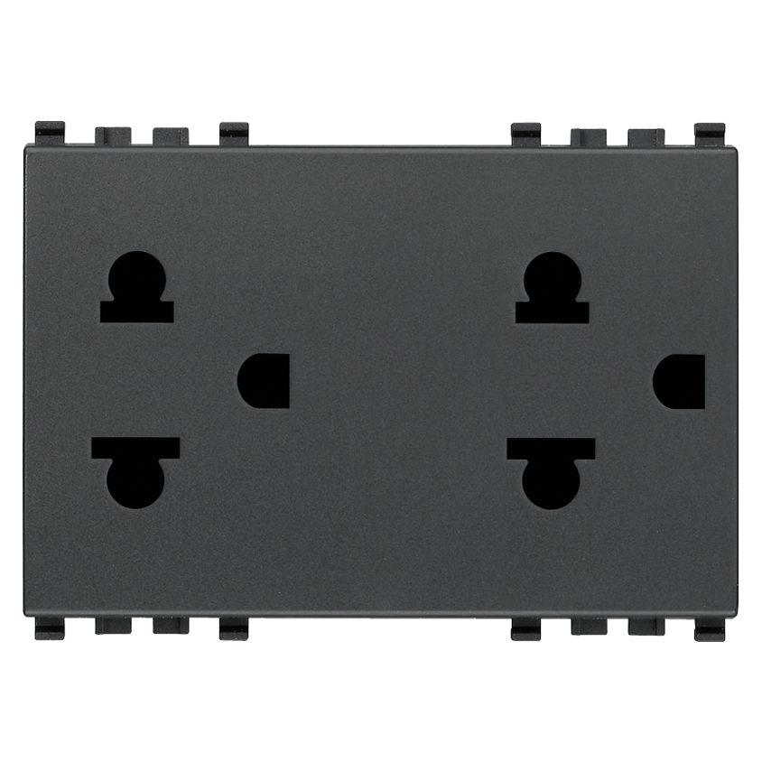 Vimar EIKON Two 2P+E USA+EU SICURY Socket Outlets, 16A, 250V, Flush Mount, 3 Module, IP20 — Quality Boat Parts