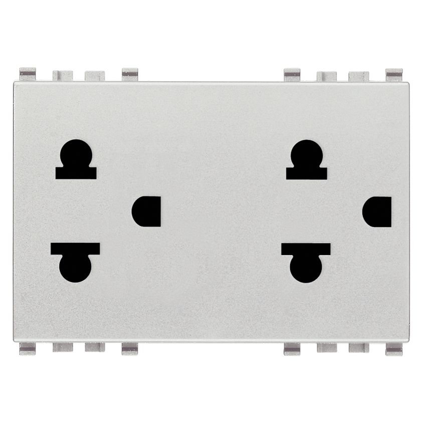 Vimar EIKON Two 2P+E USA+EU SICURY Socket Outlets, 16A, 250V, Flush Mount, 3 Module, IP20 — Quality Boat Parts