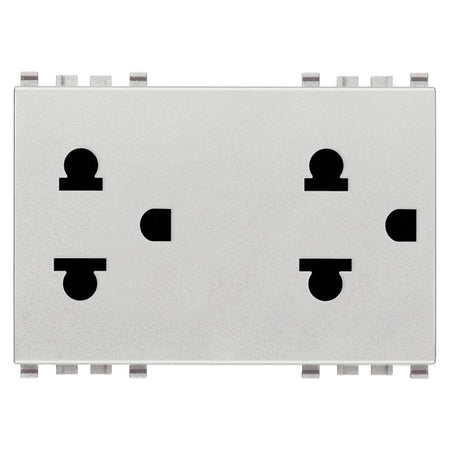 Vimar EIKON Two 2P+E USA+EU SICURY Socket Outlets, 16A, 250V, Flush Mount, 3 Module, IP20 — Quality Boat Parts