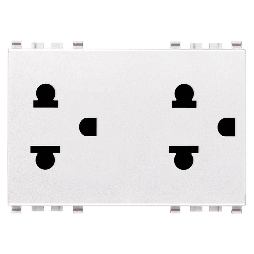 Vimar EIKON Two 2P+E USA+EU SICURY Socket Outlets, 16A, 250V, Flush Mount, 3 Module, IP20 — Quality Boat Parts