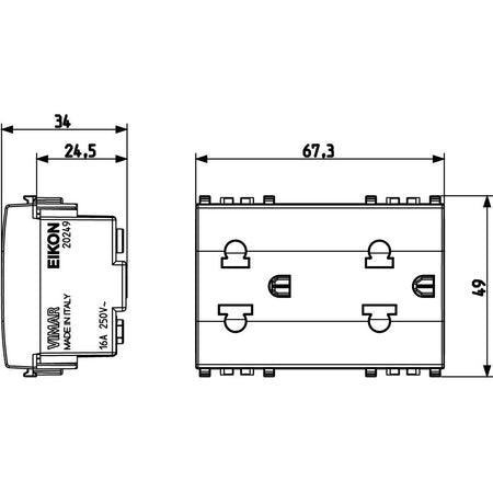 Vimar EIKON Two 2P+E USA+EU SICURY Socket Outlets, 16A, 250V, Flush Mount, 3 Module, IP20 — Quality Boat Parts