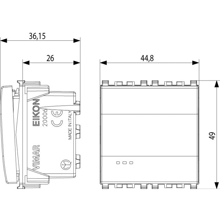 Vimar Eikon 1P 2-Way Switch, 20AX, 250V, Optional LED Lighting, IP40 — Quality Boat Parts