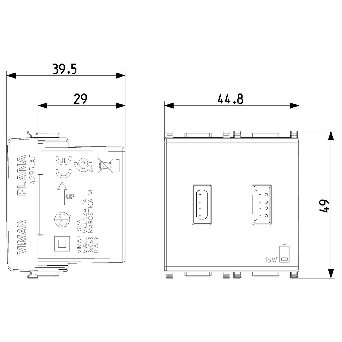 Vimar Plana 2-Module USB Supply Unit, 5V, Flush Mount — Quality Boat Parts