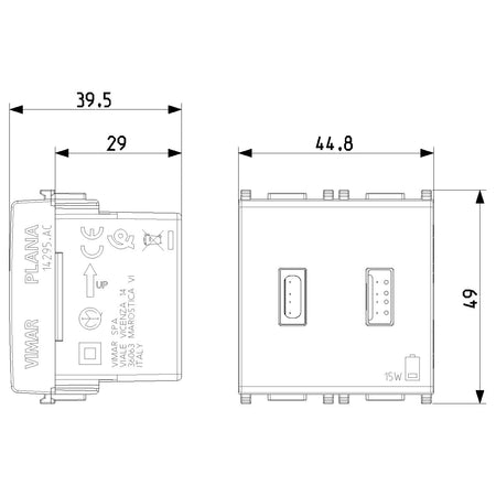Vimar Plana 2-Module USB Supply Unit, 5V, Flush Mount — Quality Boat Parts