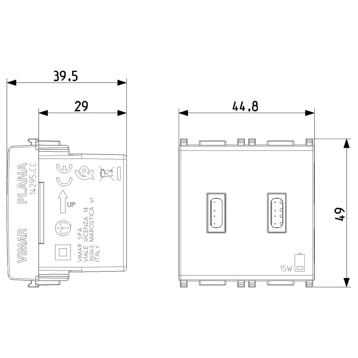 Vimar Plana 2-Module USB Supply Unit, 5V, Flush Mount — Quality Boat Parts