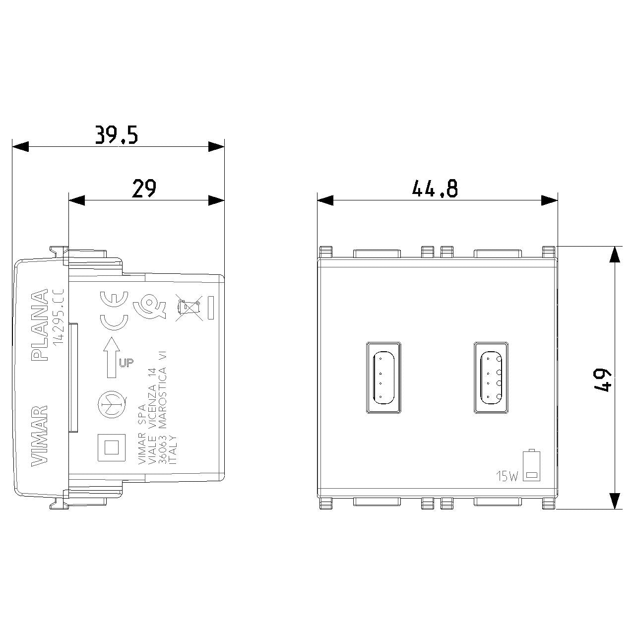 Vimar Plana 2-Module USB Supply Unit, 5V, Flush Mount — Quality Boat Parts