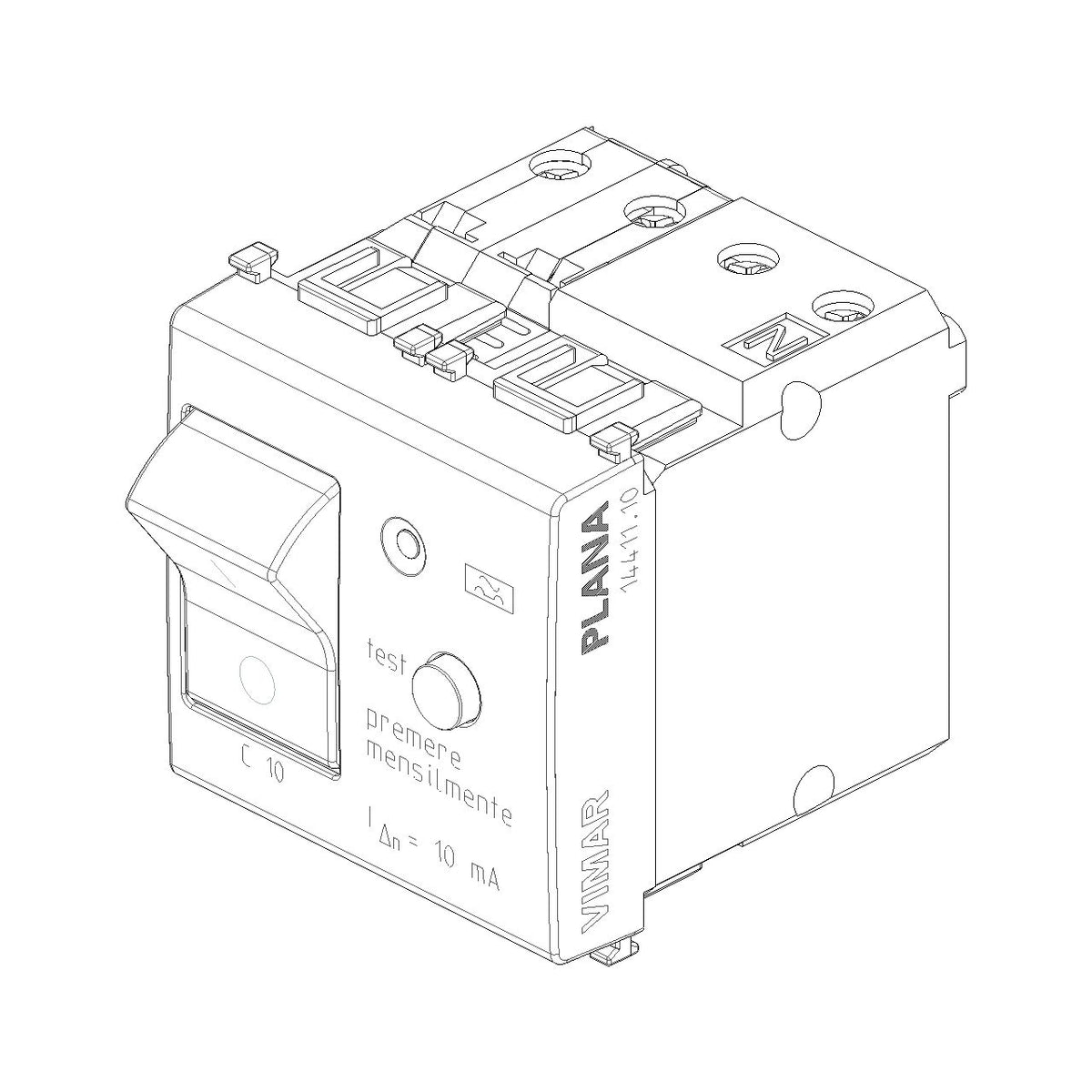 Vimar Plana 1P+N RCBO Breaker, 120-230V, IP40, Built-In, 2 Modules — Quality Boat Parts