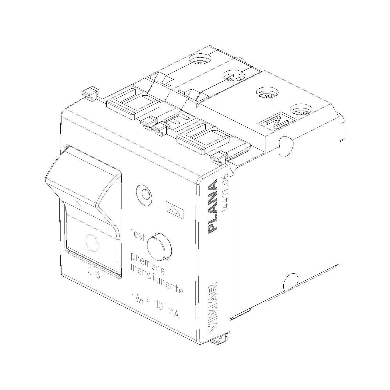 Vimar Plana 1P+N RCBO Breaker, 120-230V, IP40, Built-In, 2 Modules — Quality Boat Parts