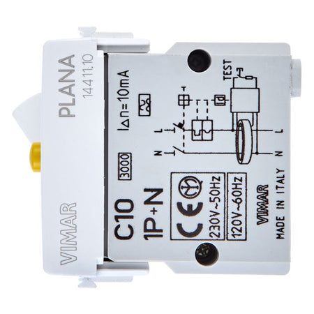 Vimar Plana 1P+N RCBO Breaker, 120-230V, IP40, Built-In, 2 Modules — Quality Boat Parts