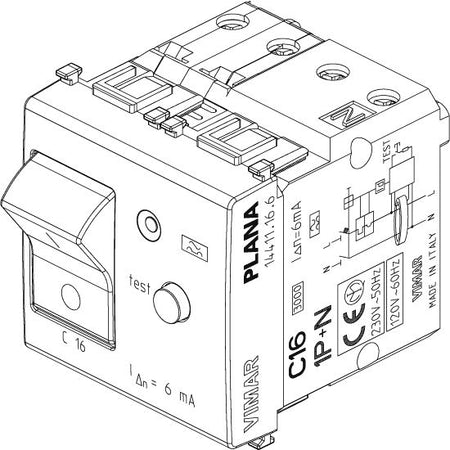 Vimar Plana 1P+N RCBO Breaker, 120-230V, IP40, Built-In, 2 Modules — Quality Boat Parts