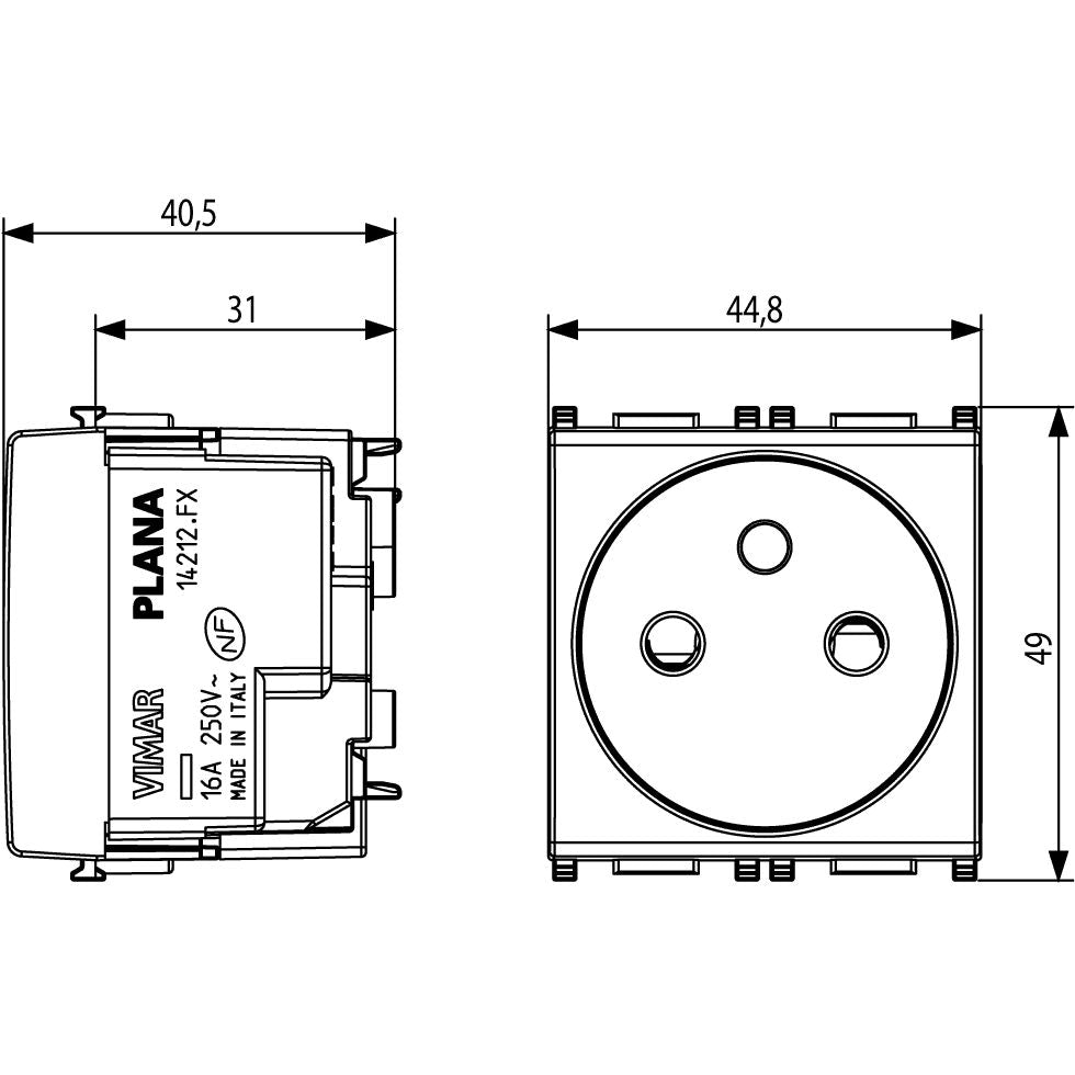 Vimar Plana 2P+E French SICURY Socket Outlet, 16A, 250V, IP20 — Quality Boat Parts
