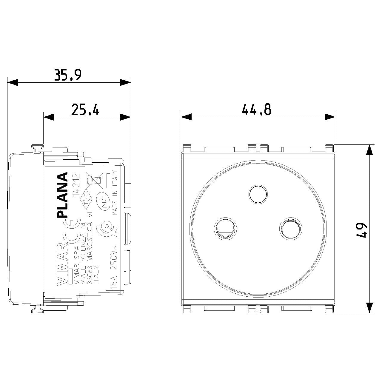 Vimar Plana 2P+E French SICURY Socket Outlet, 16A, 250V, IP20 — Quality Boat Parts