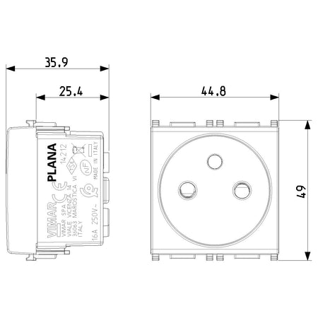 Vimar Plana 2P+E French SICURY Socket Outlet, 16A, 250V, IP20 — Quality Boat Parts