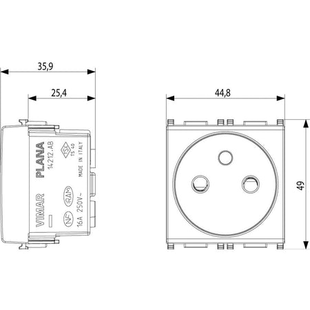 Vimar Plana 2P+E French SICURY Socket Outlet, 16A, 250V, IP20 — Quality Boat Parts