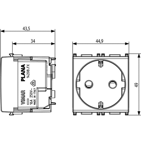 Vimar Plana 2P+E German SICURY Socket Outlet, 16A, 250V, IP20 — Quality Boat Parts