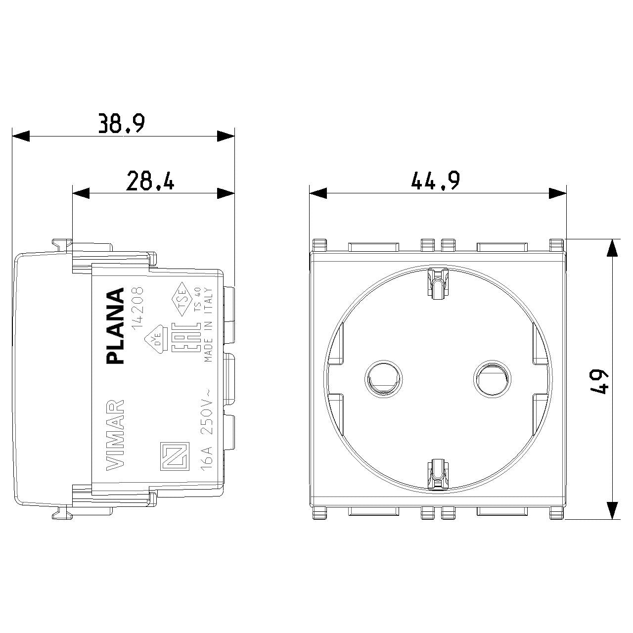 Vimar Plana 2P+E German SICURY Socket Outlet, 16A, 250V, IP20 — Quality Boat Parts