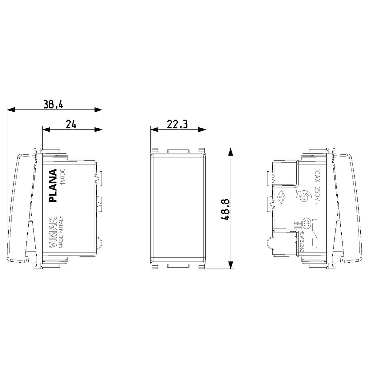 Vimar Plana 1P 10AX 1-Way Switch, 250V, Lightable, Replaceable Button — Quality Boat Parts