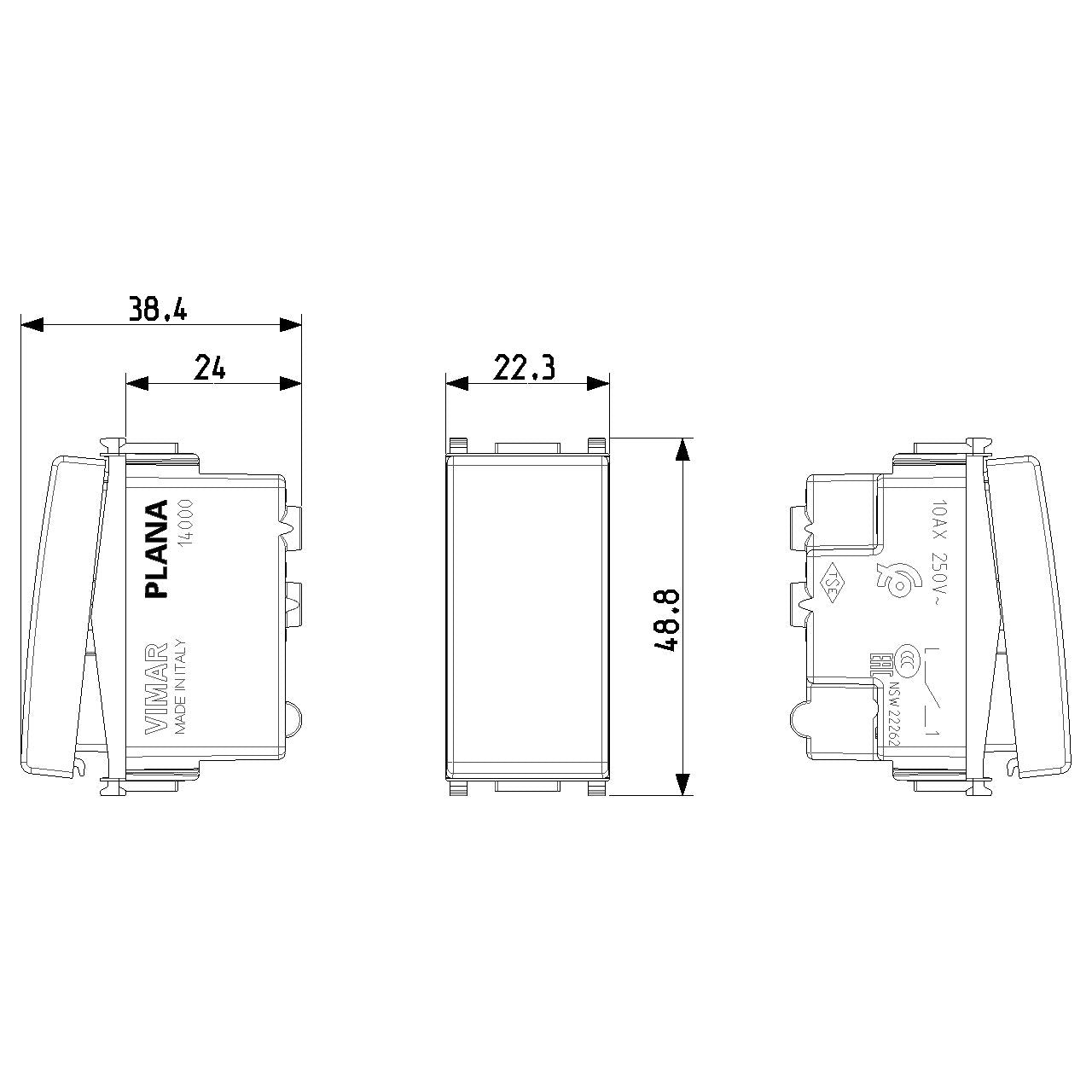 Vimar Plana 1P 10AX 1-Way Switch, 250V, Lightable, Replaceable Button — Quality Boat Parts