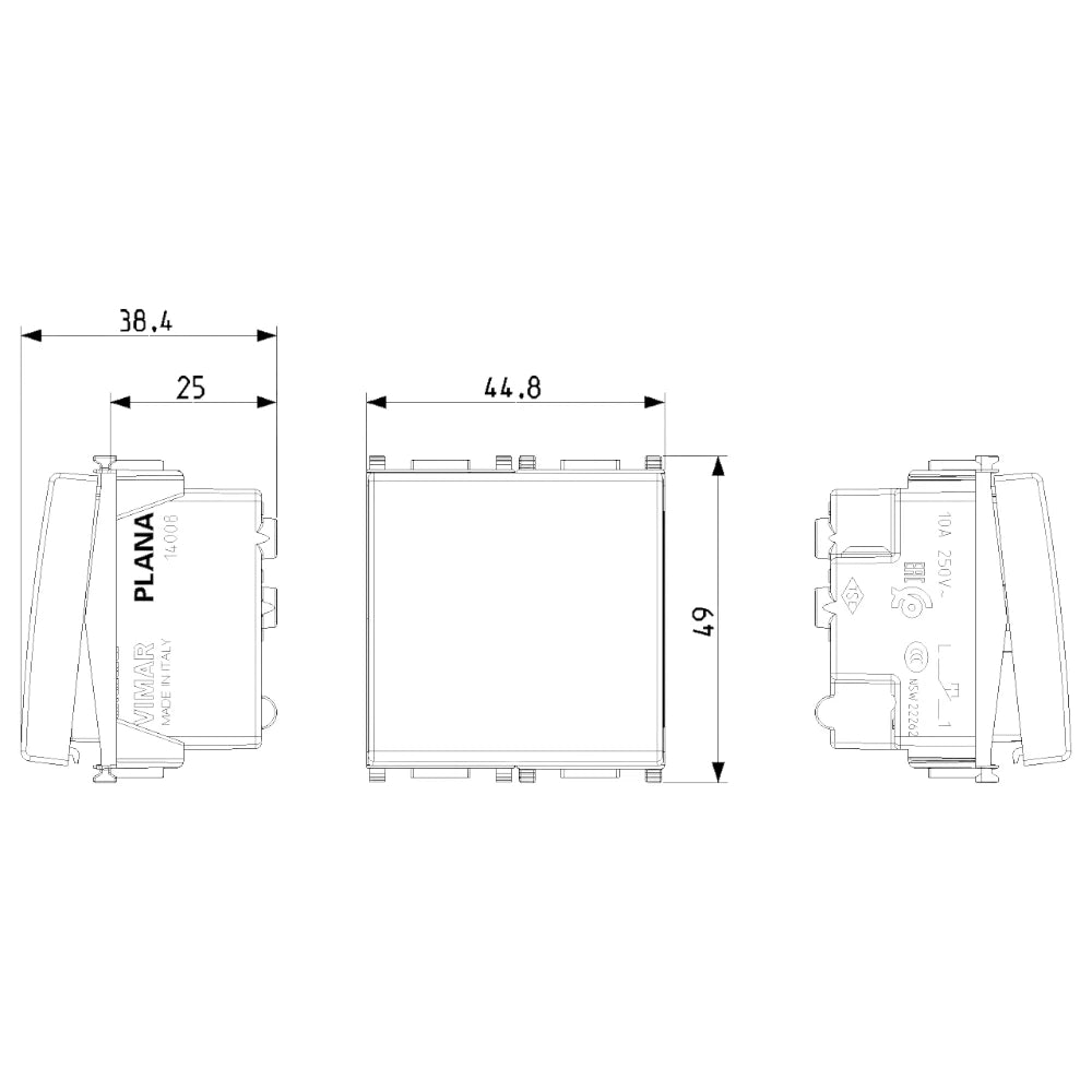 Vimar Plana 1P NO 10A Push Button, 250V, Lightable, IP40 — Quality Boat Parts