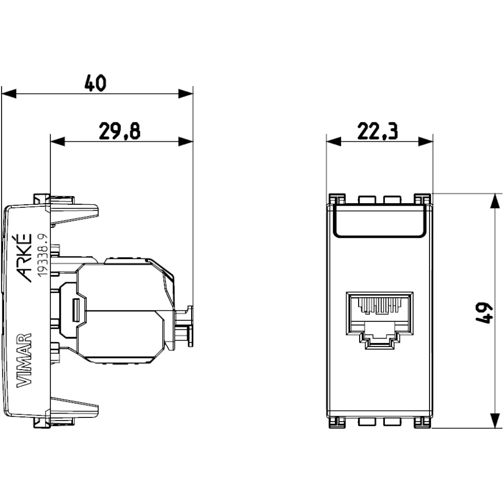 Vimar ARKÉ RJ45 Netsafe Outlet, T568A/B Universal Wiring, 8 Contacts, Tool-Free Insulation-Piercing Terminals — Quality Boat Parts