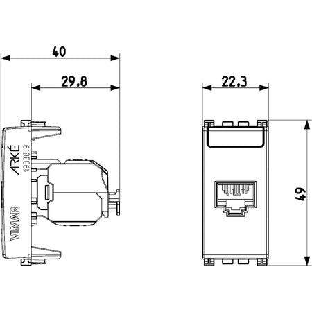 Vimar ARKÉ RJ45 Netsafe Outlet, T568A/B Universal Wiring, 8 Contacts, Tool-Free Insulation-Piercing Terminals — Quality Boat Parts