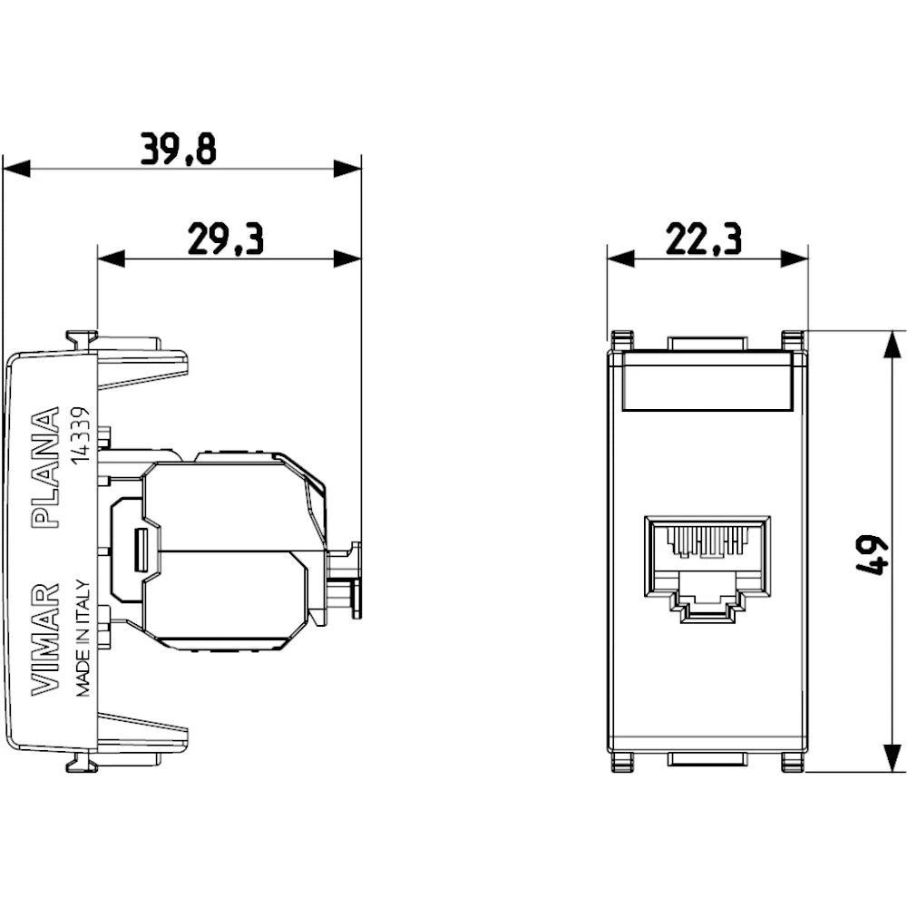Vimar Plana RJ45 Netsafe Outlet, T568A/B Universal Wiring — Quality Boat Parts