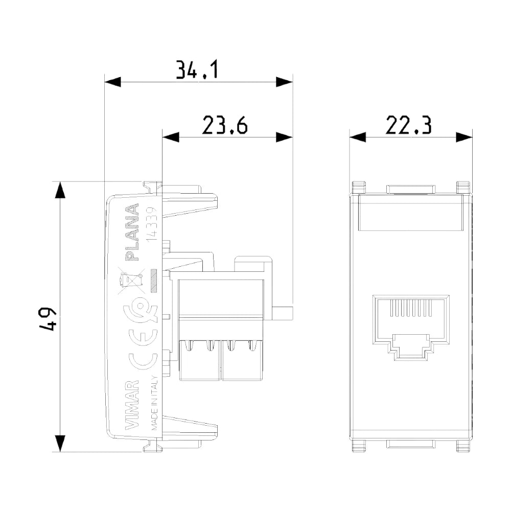 Vimar Plana RJ45 Netsafe Outlet, T568A/B Universal Wiring — Quality Boat Parts
