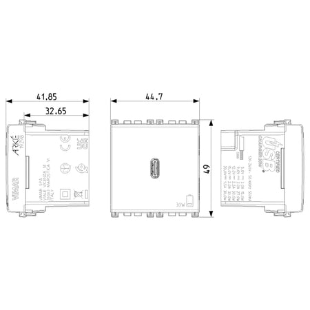 Vimar ARKÉ USB-C Supply Unit, 2 Modules, Power Delivery, 120-240V, Flush Mount — Quality Boat Parts