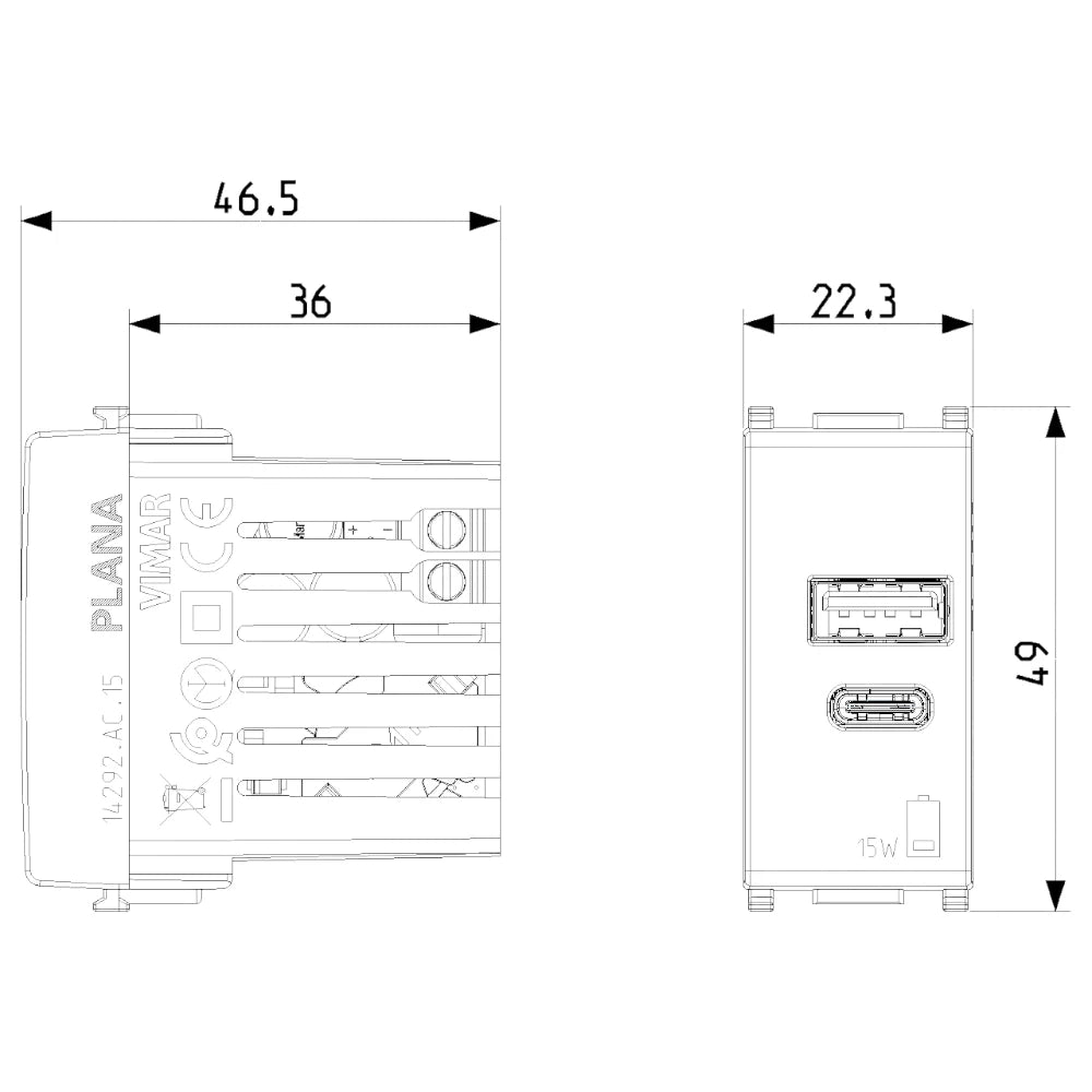 Vimar Plana 1 Module USB Power Supply Unit, 120-240V, 50/60 Hz — Quality Boat Parts