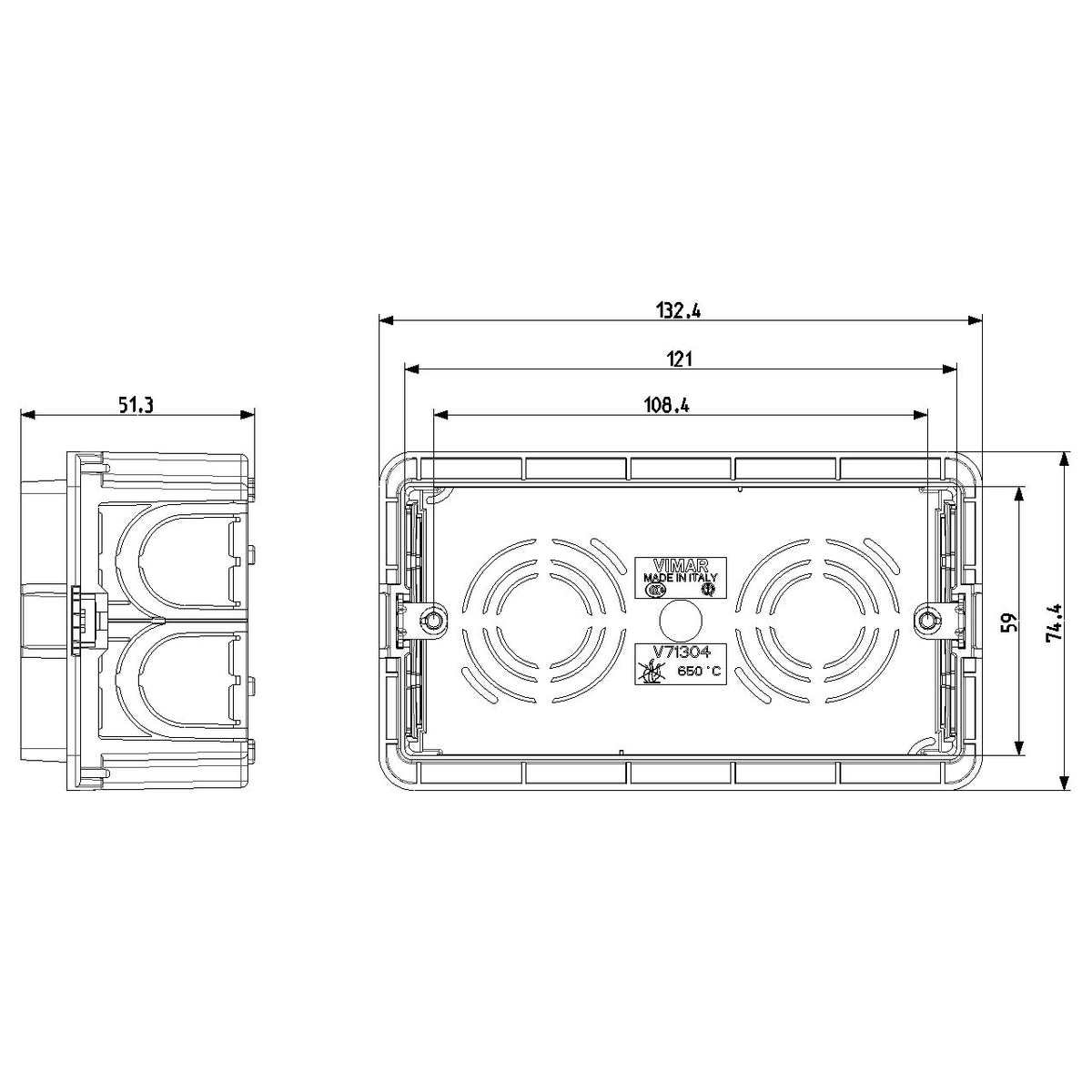 Vimar 4-Module Flush Mounting Box, For Masonry Walls, Halogen-Free Plastic, 14 Rear Inlets, 20/25 mm Pipe Entry — Quality Boat Parts