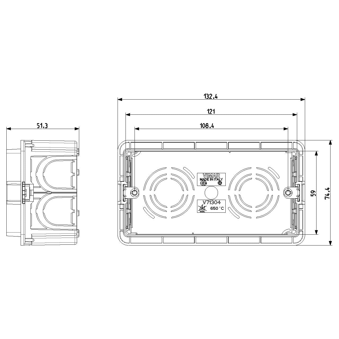 Vimar 4-Module Flush Mounting Box, For Masonry Walls, Halogen-Free Plastic, 14 Rear Inlets, 20/25 mm Pipe Entry — Quality Boat Parts