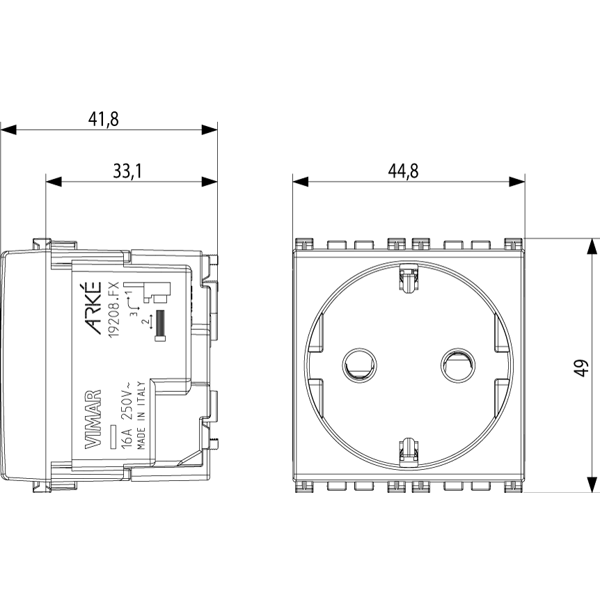 Vimar Arké 19208 SICURY SCHUKO Socket Outlet, 16A 250V, 2-Module, IP20 — Quality Boat Parts