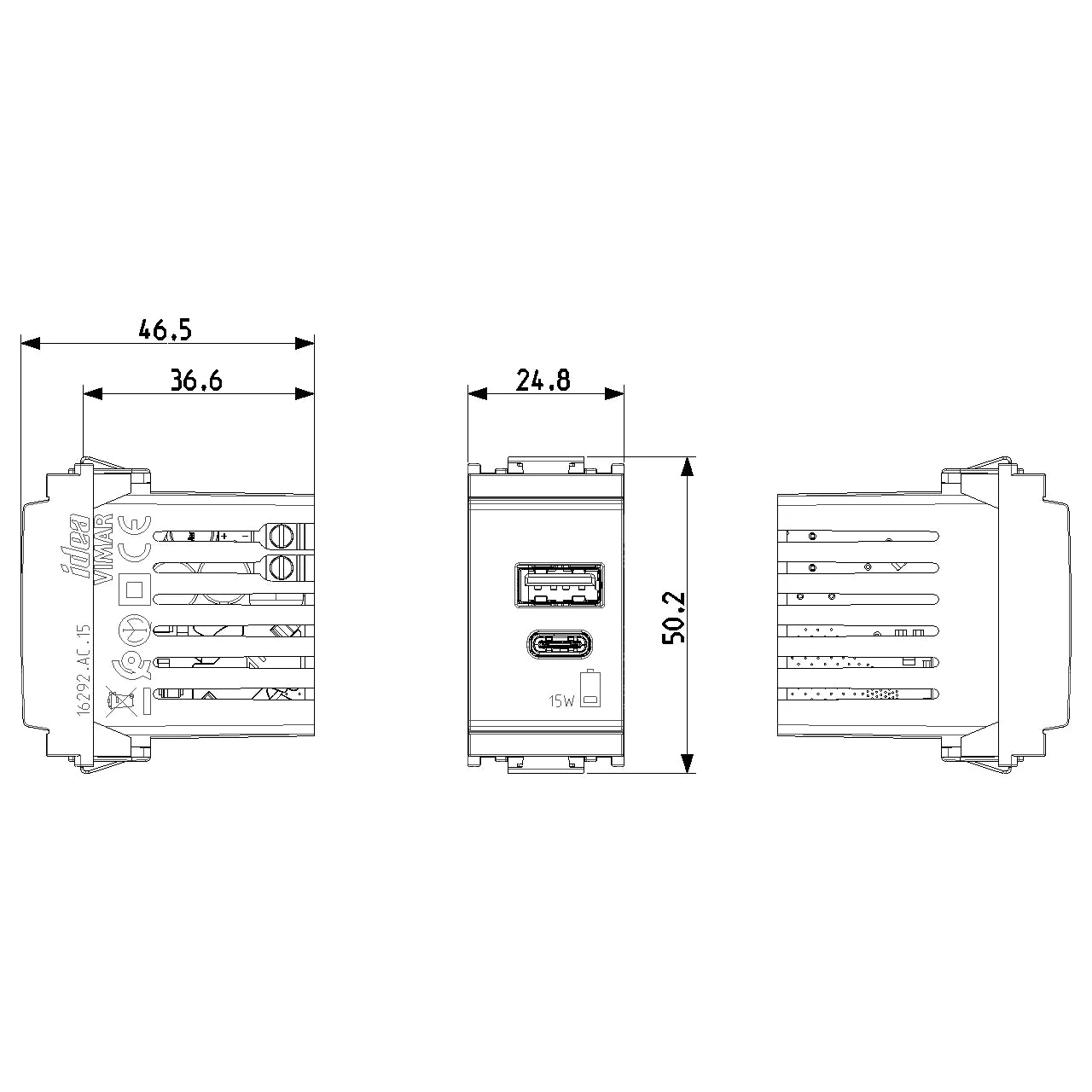 Vimar Idea Series USB Supply Unit, 5V, 120-240V, 1 Module — Quality Boat Parts