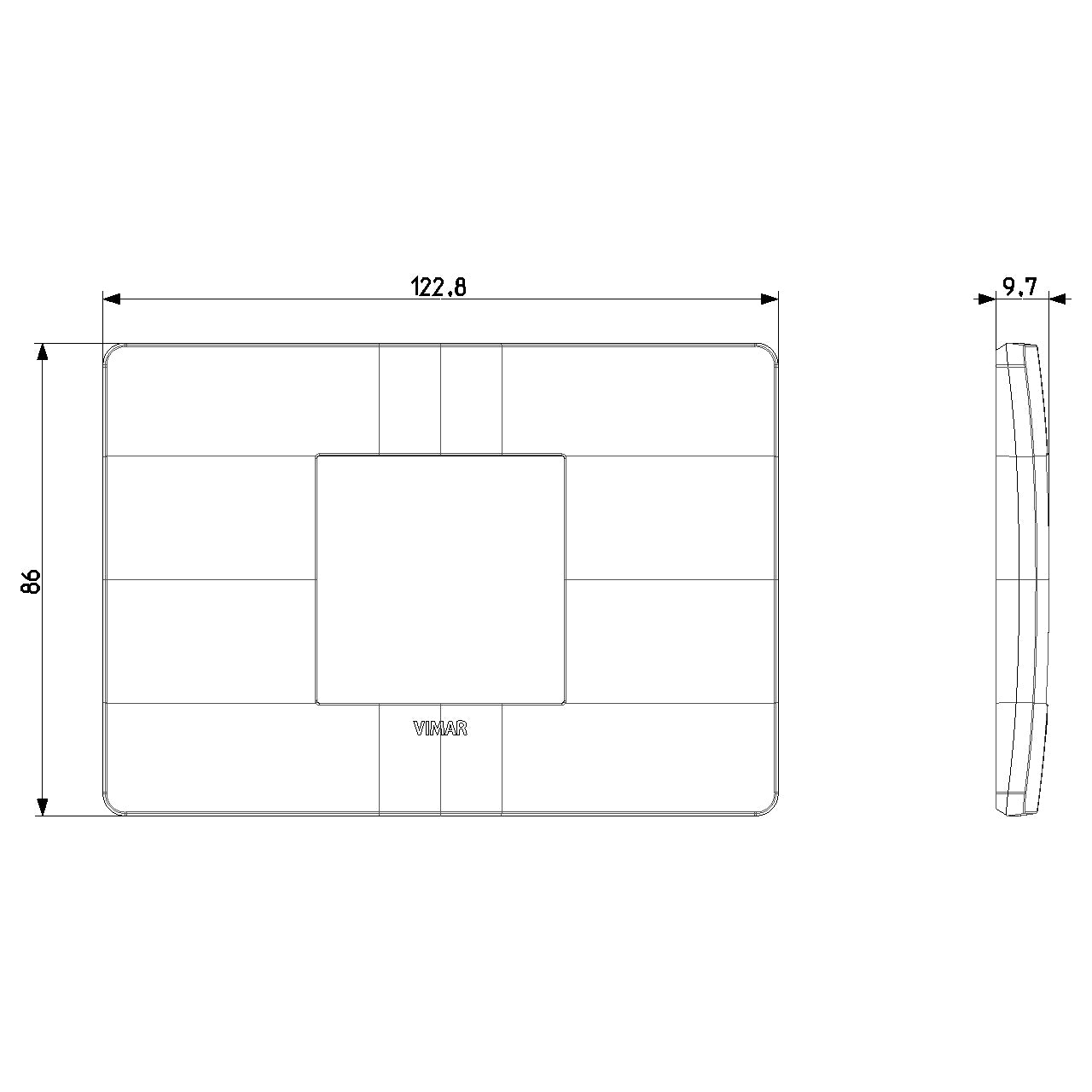 Vimar Plana 2-Central-Module Cover Plate, 120x80x9mm, IP00, Clamp Mount — Quality Boat Parts