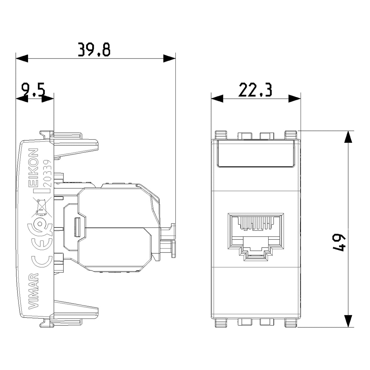 Vimar EIKON RJ45 Netsafe Outlet, T568A/B, Insulation-Piercing Terminals — Quality Boat Parts