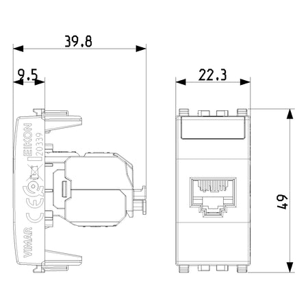 Vimar EIKON RJ45 Netsafe Outlet, T568A/B, Insulation-Piercing Terminals — Quality Boat Parts