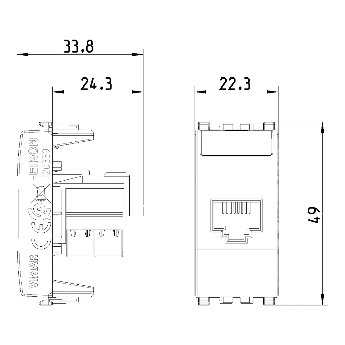 Vimar EIKON RJ45 Netsafe Outlet, T568A/B, Insulation-Piercing Terminals — Quality Boat Parts