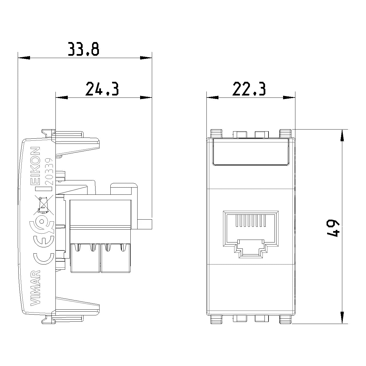 Vimar EIKON RJ45 Netsafe Outlet, T568A/B, Insulation-Piercing Terminals — Quality Boat Parts