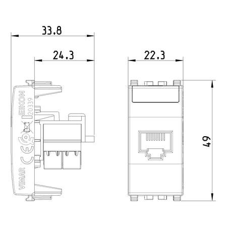 Vimar EIKON RJ45 Netsafe Outlet, T568A/B, Insulation-Piercing Terminals — Quality Boat Parts
