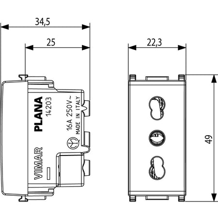 Vimar Plana 2P+E P17/11 Socket Outlet, 16A, 250V, IP20, Flush Mount — Quality Boat Parts