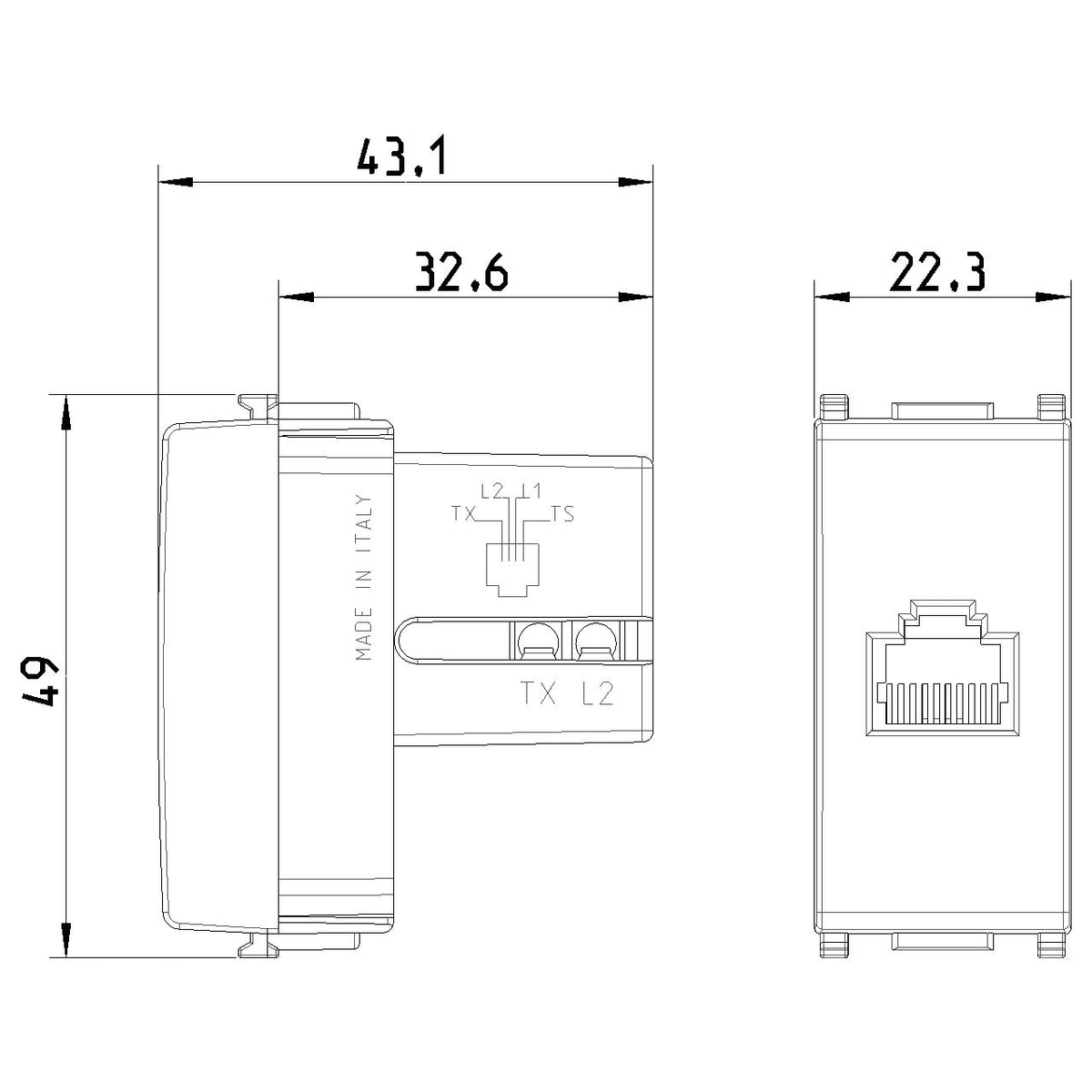Vimar Plana RJ11 Phone Jack 6/4, Flush Mount, Screw Terminals, IP20 — Quality Boat Parts