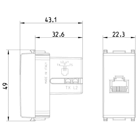 Vimar Plana RJ11 Phone Jack 6/4, Flush Mount, Screw Terminals, IP20 — Quality Boat Parts