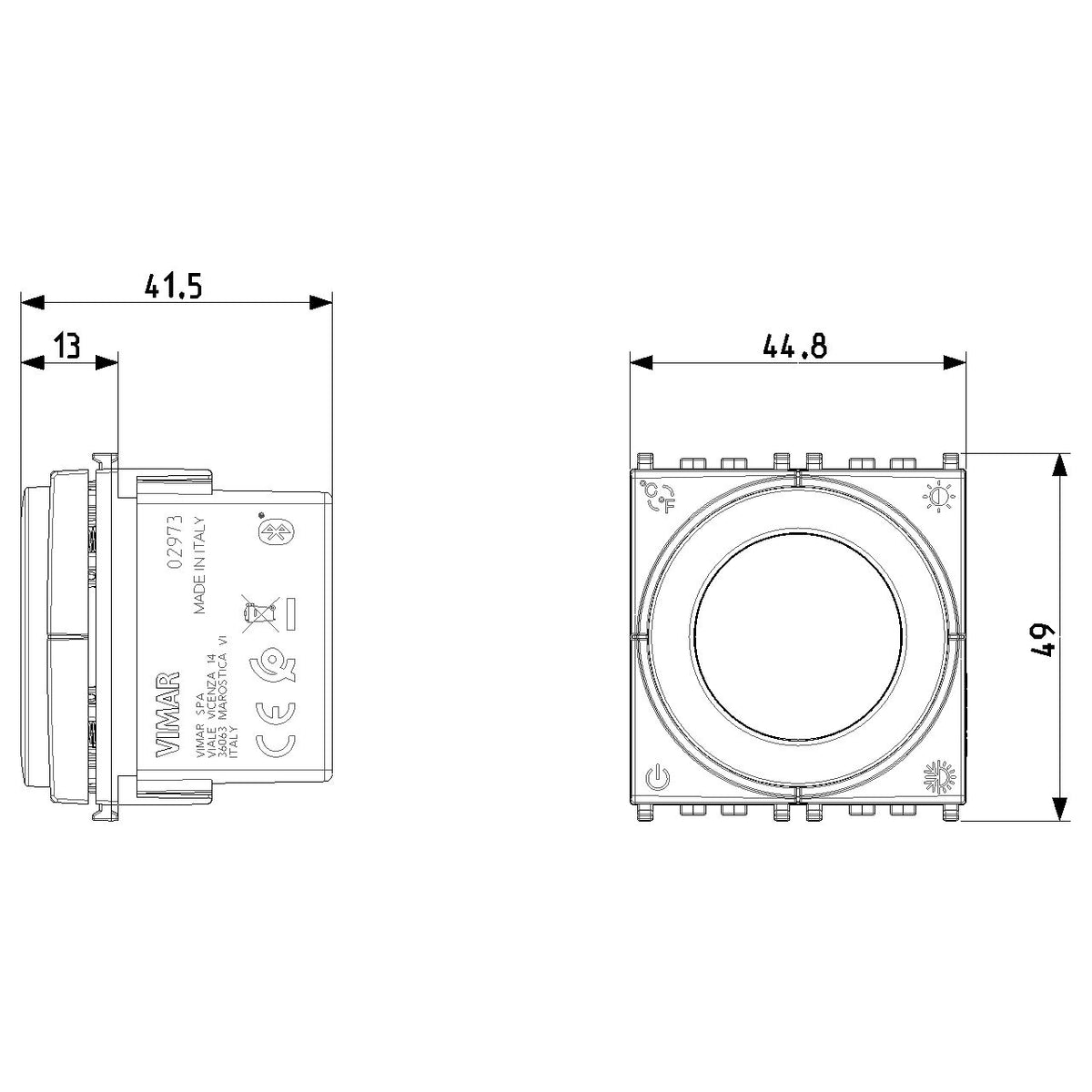 Vimar View Wireless IoT Dial Thermostat, 100-240V, 2-Module, Bluetooth 5.0 — Quality Boat Parts