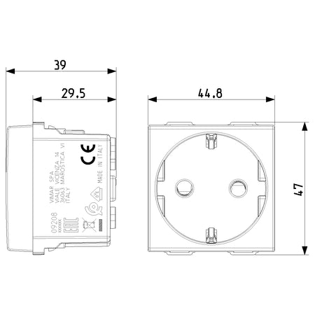 Vimar Neve Up German Standard SICURY Socket Outlet, 2P+E, 16A, 250V, 2 Modules — Quality Boat Parts
