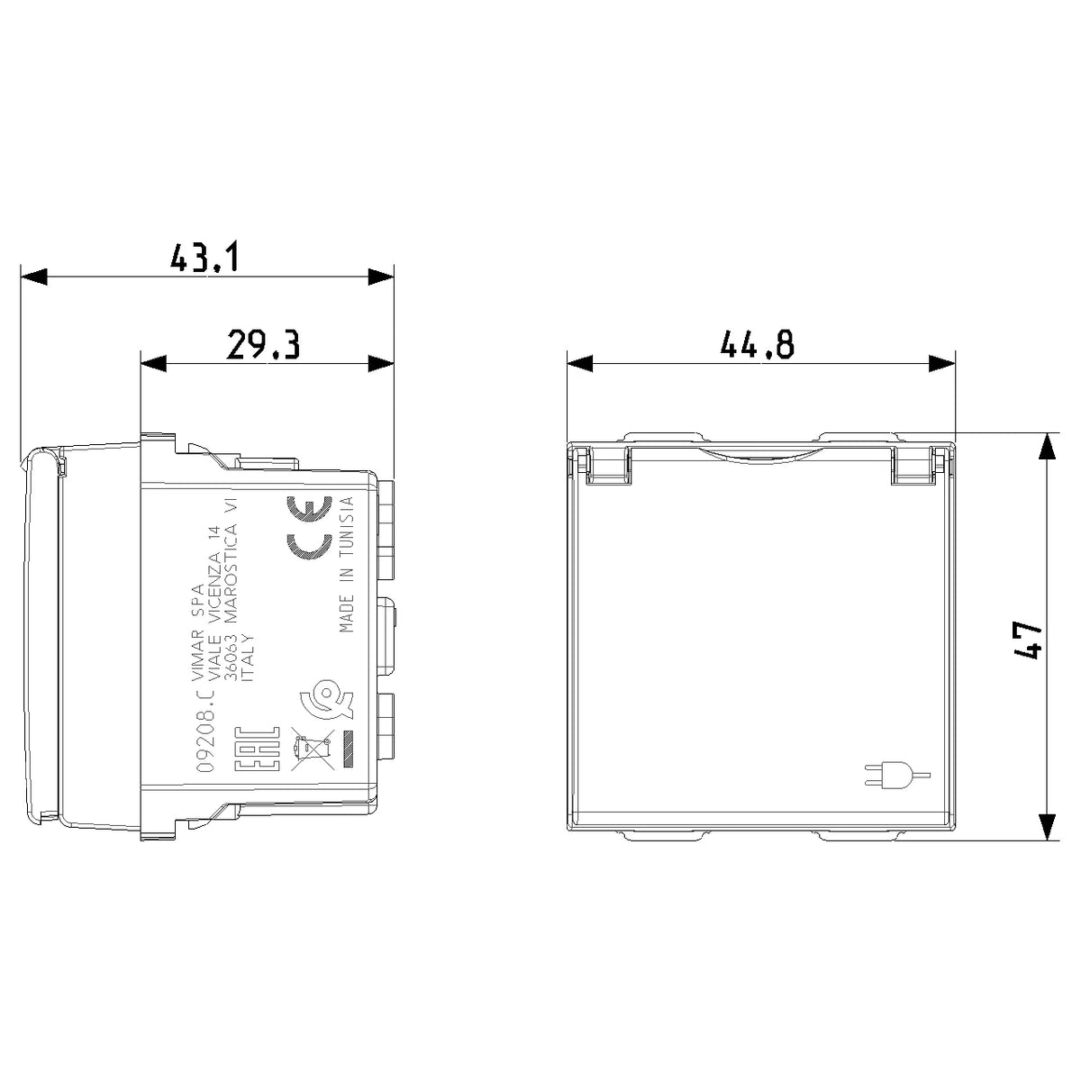 Vimar Neve Up German Standard SICURY Socket Outlet, 2P+E, 16A, 250V, 2 Modules — Quality Boat Parts
