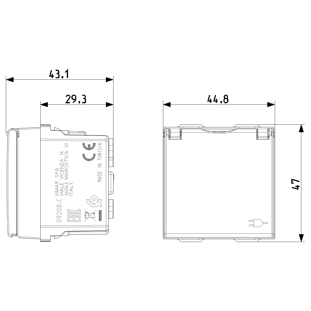 Vimar Neve Up German Standard SICURY Socket Outlet, 2P+E, 16A, 250V, 2 Modules — Quality Boat Parts