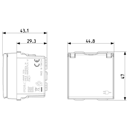 Vimar Neve Up German Standard SICURY Socket Outlet, 2P+E, 16A, 250V, 2 Modules — Quality Boat Parts