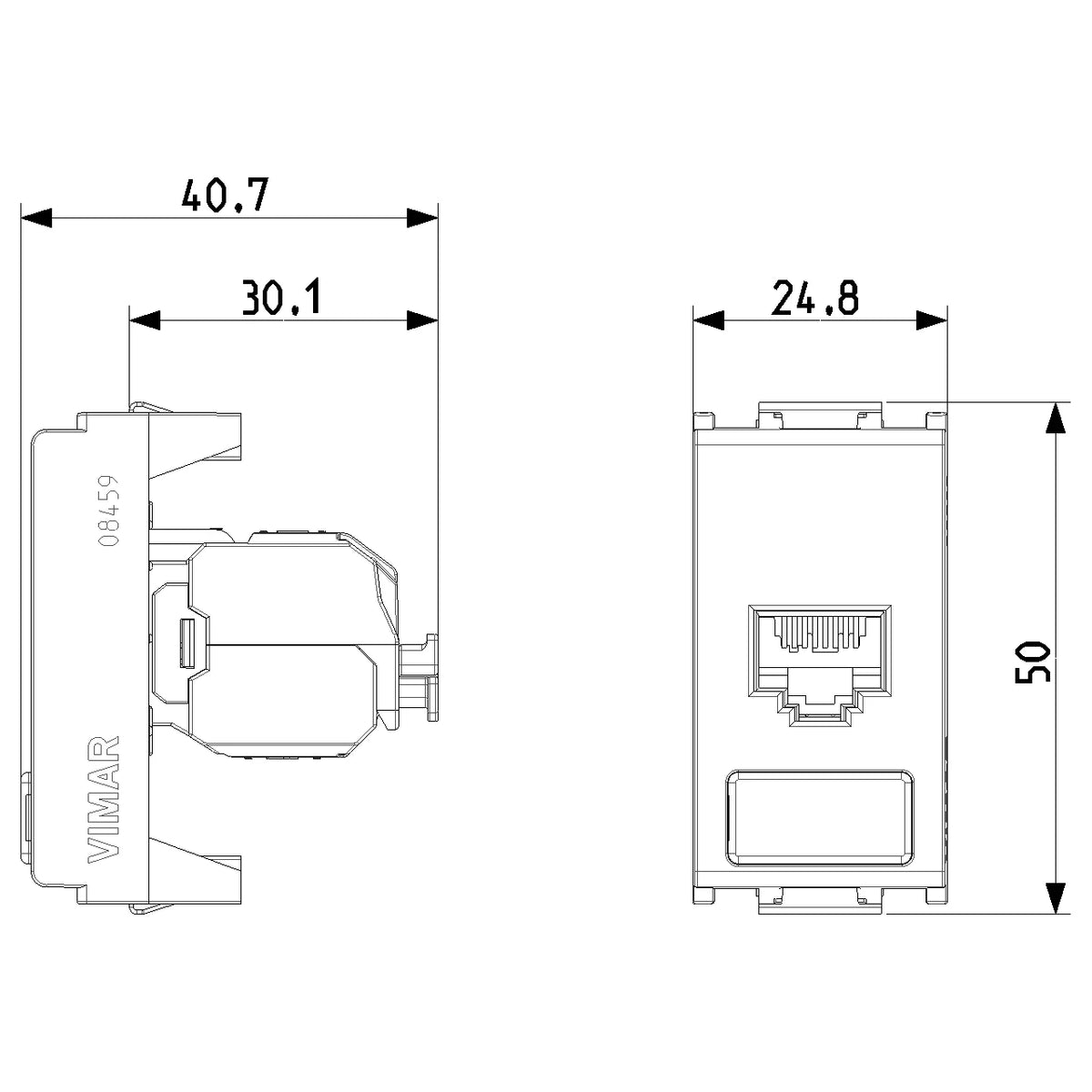Vimar 8000 Series RJ45 Netsafe Outlet, T568A/B Universal Wiring — Quality Boat Parts