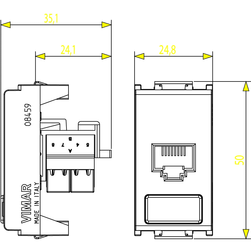 Vimar 8000 Series RJ45 Netsafe Outlet, T568A/B Universal Wiring — Quality Boat Parts
