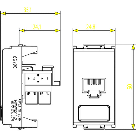 Vimar 8000 Series RJ45 Netsafe Outlet, T568A/B Universal Wiring — Quality Boat Parts